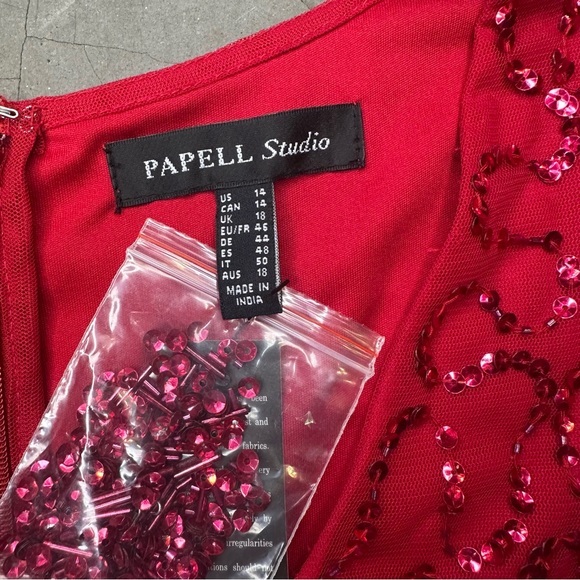 Adrianna Papell- Papelll Studio Beaded Midi Cocktail Party Dress Sz 14 - Picture 11 of 13